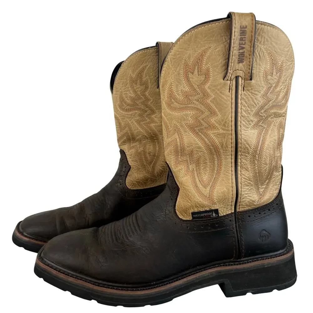 Men's WOLVERINE Rancher Western Style Leather Work Cowboy Boots W08658 (Sz 10M)